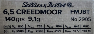 Amunicja S&B 6,5 Creedmoor FMJ 9,1g